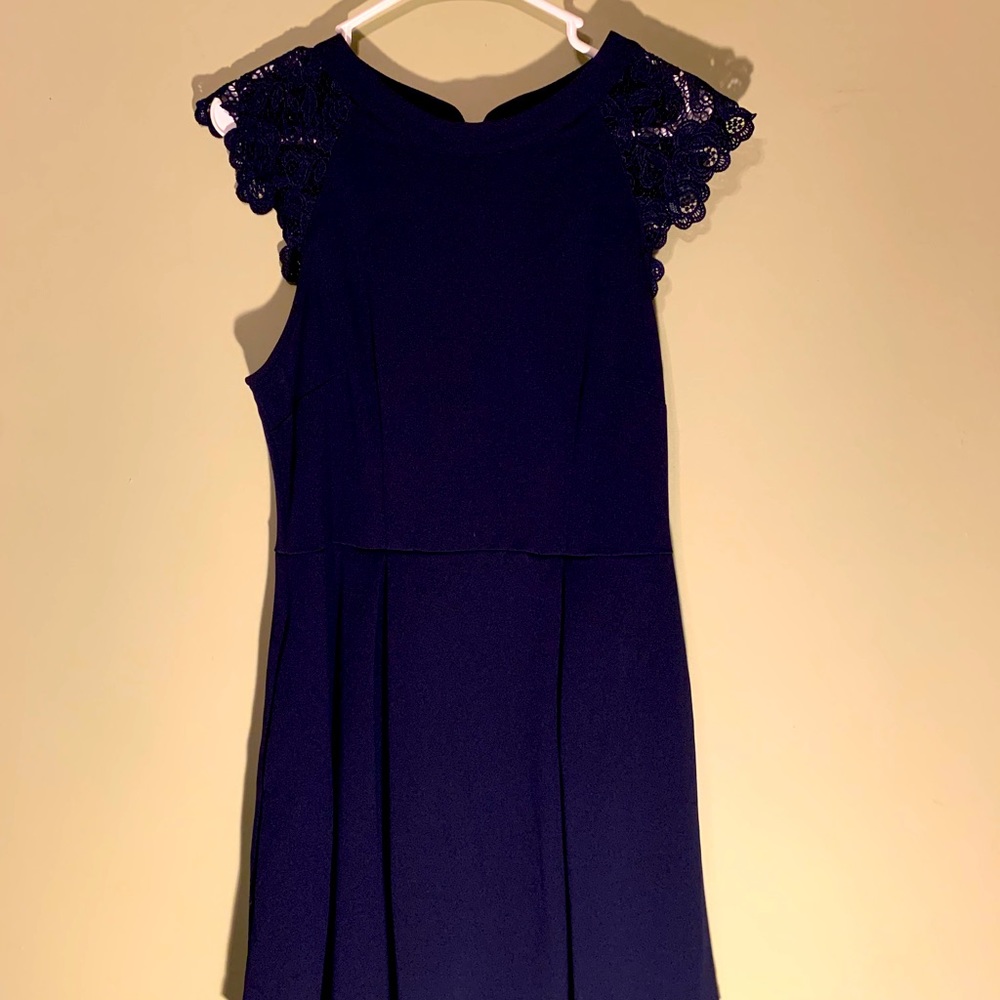 Navy Sleeveless Lace Short Dress